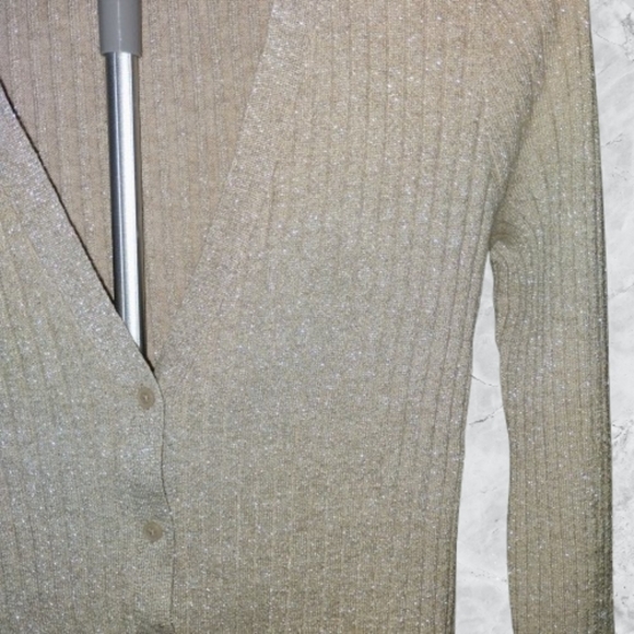 Tan With Shimer Metallic Ribbed Cardigan,Size S,‎ New, No Tags A New Day - Picture 3 of 4